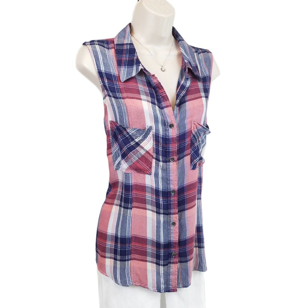 Rock & Republic plaid top sleeveless button down L
